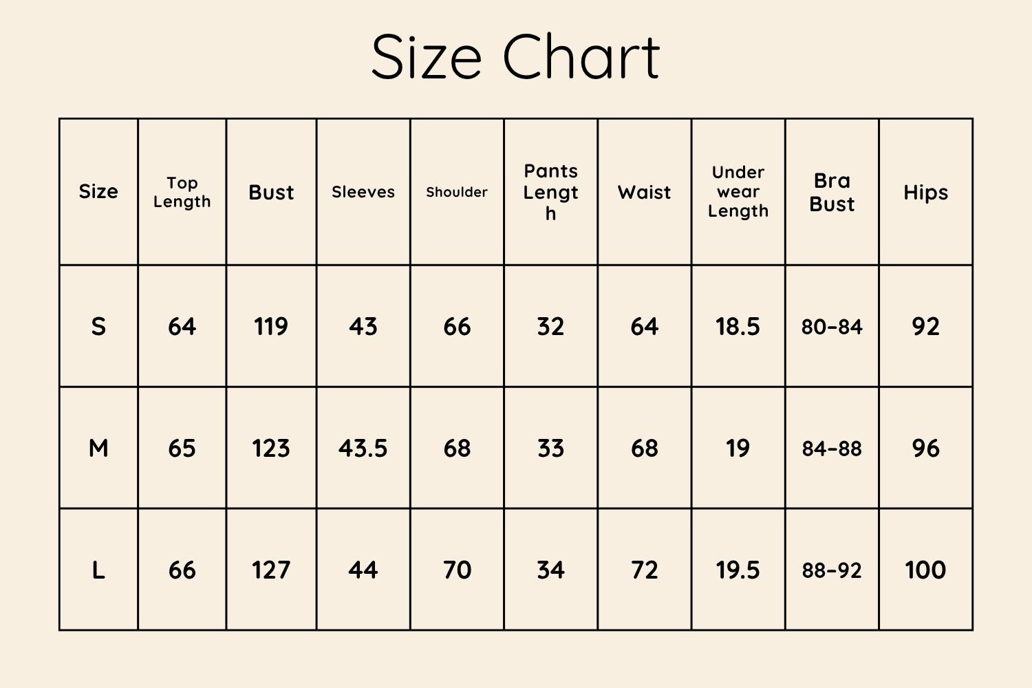 Size Chart CM