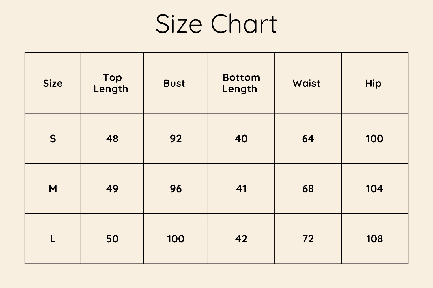 Size Chart CM