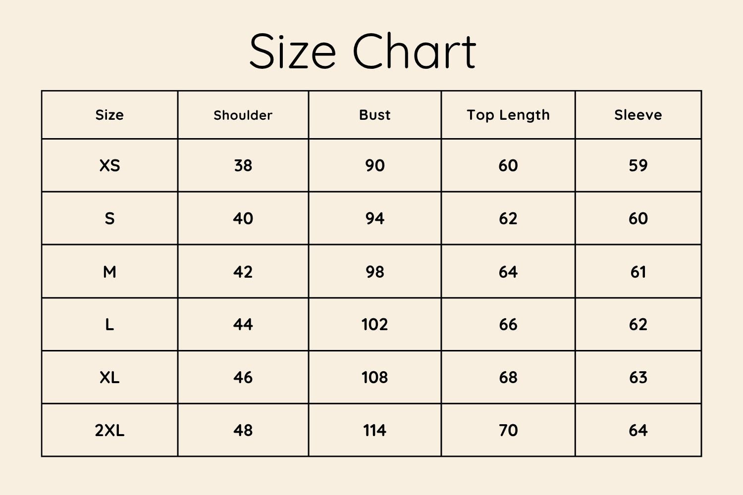 Size Chart CM
