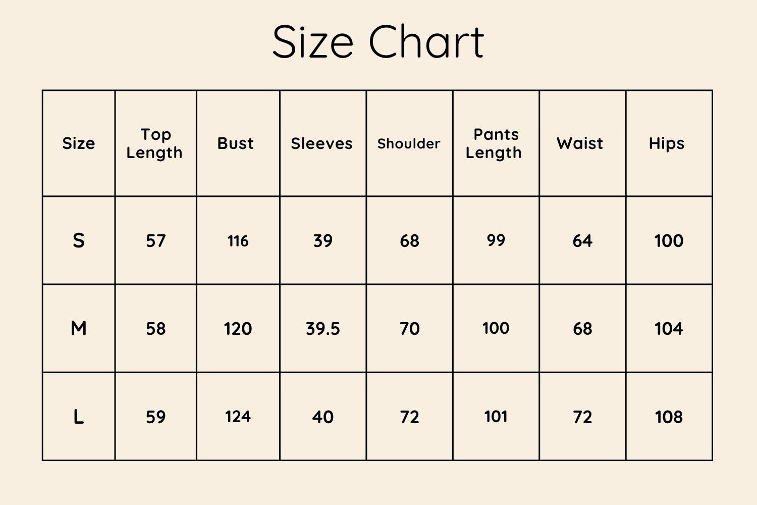 Size Chart CM