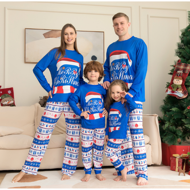 Blue Merry Family Christmas Pajamas Set – Pajama Village